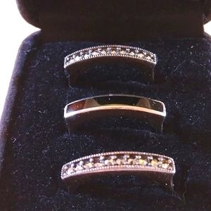 Onyx, Marcasite, and Sterling Silver Trio Ring Set.